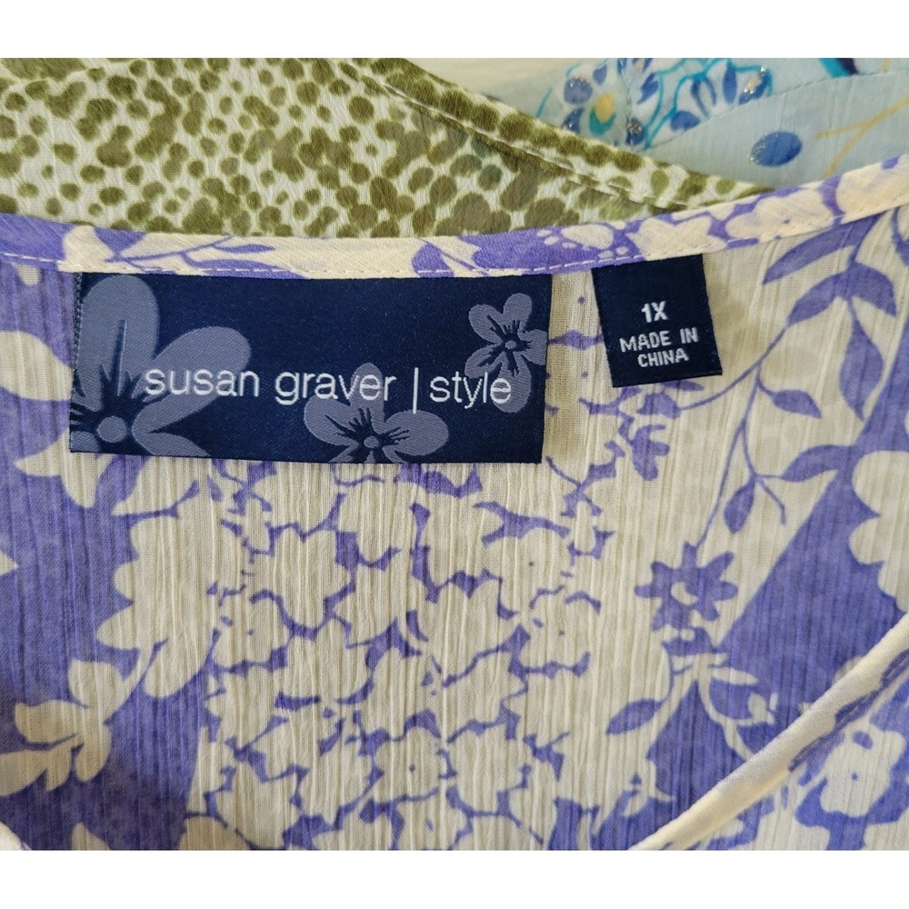 Susan Graver Style Tunic Tops 1X Sheer Lot Of 3 Purple Green Blue Longsleeve - Picture 13 of 16